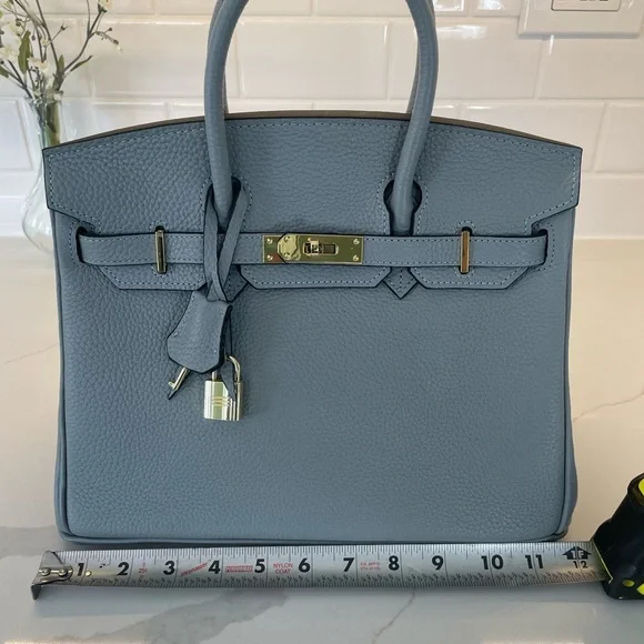 Birkin Inspired Slate Blue Satchel - Picture 3 of 11